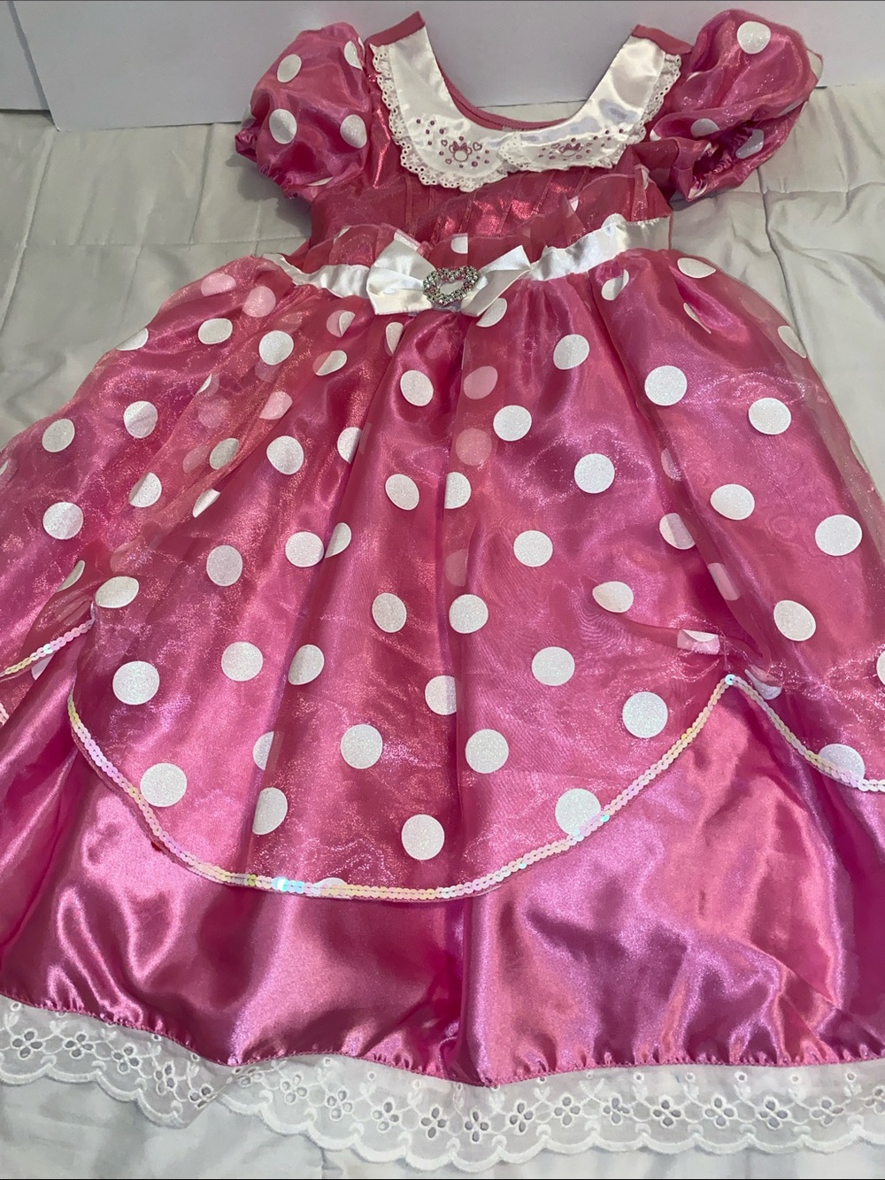 Disney Minnie Pink  Polka Dot Satin Costume Dress with White Trim - Picture 2 of 4
